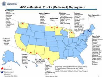 ACE e-Manifest Deployment as of July 2006
